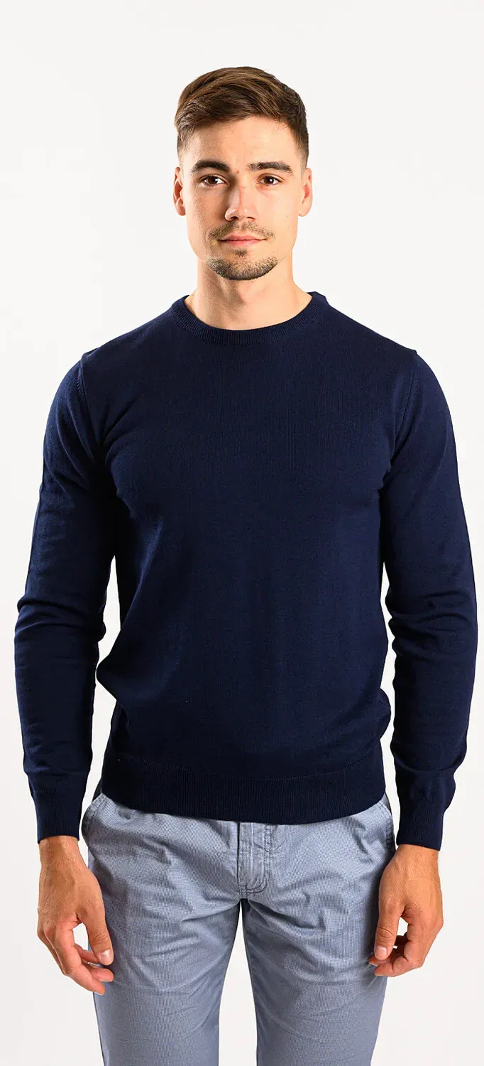 Alain Delon maglione girocollo blu navy in cotone