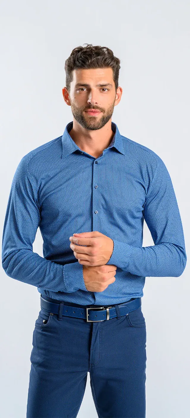 Alain Delon camicia blu quadri Extra Slim XL stretch anti-stiro