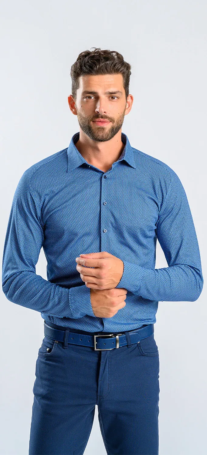 Alain Delon camicia blu quadri Extra Slim XL stretch anti-stiro