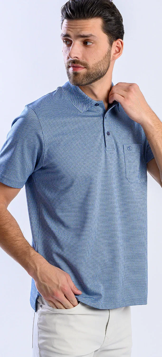 Alain Delon Blu polo slim fit manica corta micropima