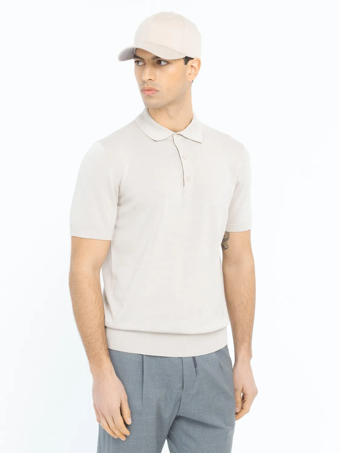 Paoloni Polo Maglia Jersey Cotone Beige Manica Corta
