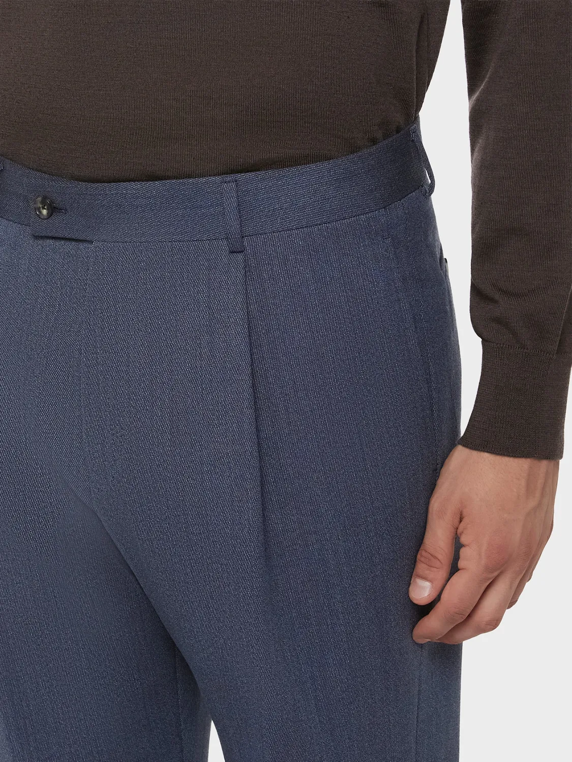 Caruso pantalone carrot fit cover lana blu