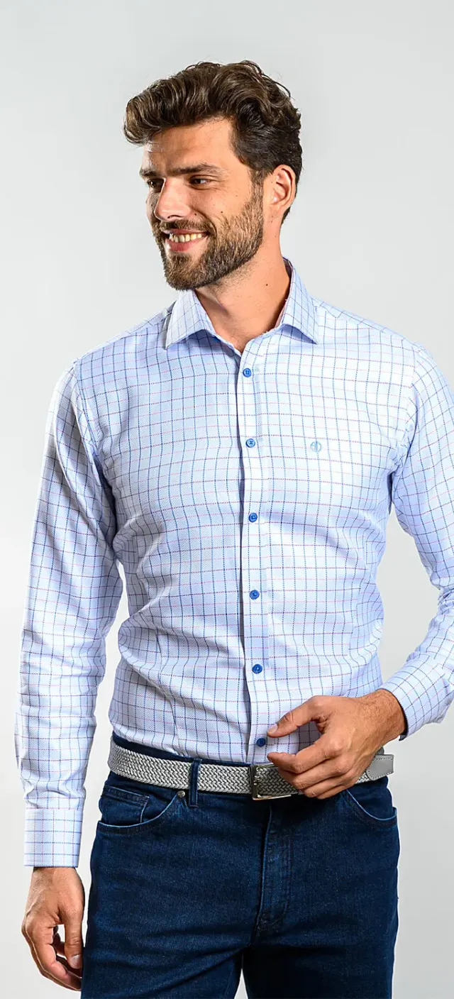 Alain Delon camicia quadri blu-rossi slim fit cotone