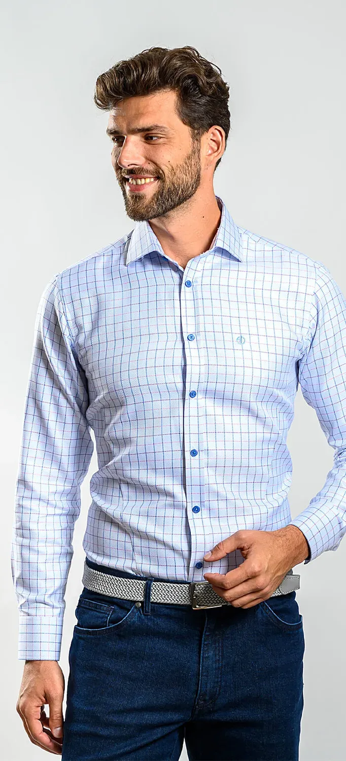 Alain Delon camicia quadri blu-rossi slim fit cotone
