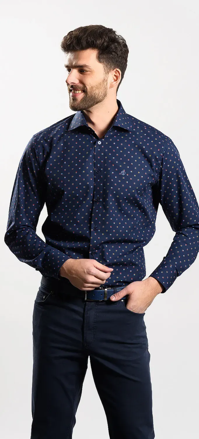 Alain Delon camicia casual blu navy extra slim fit