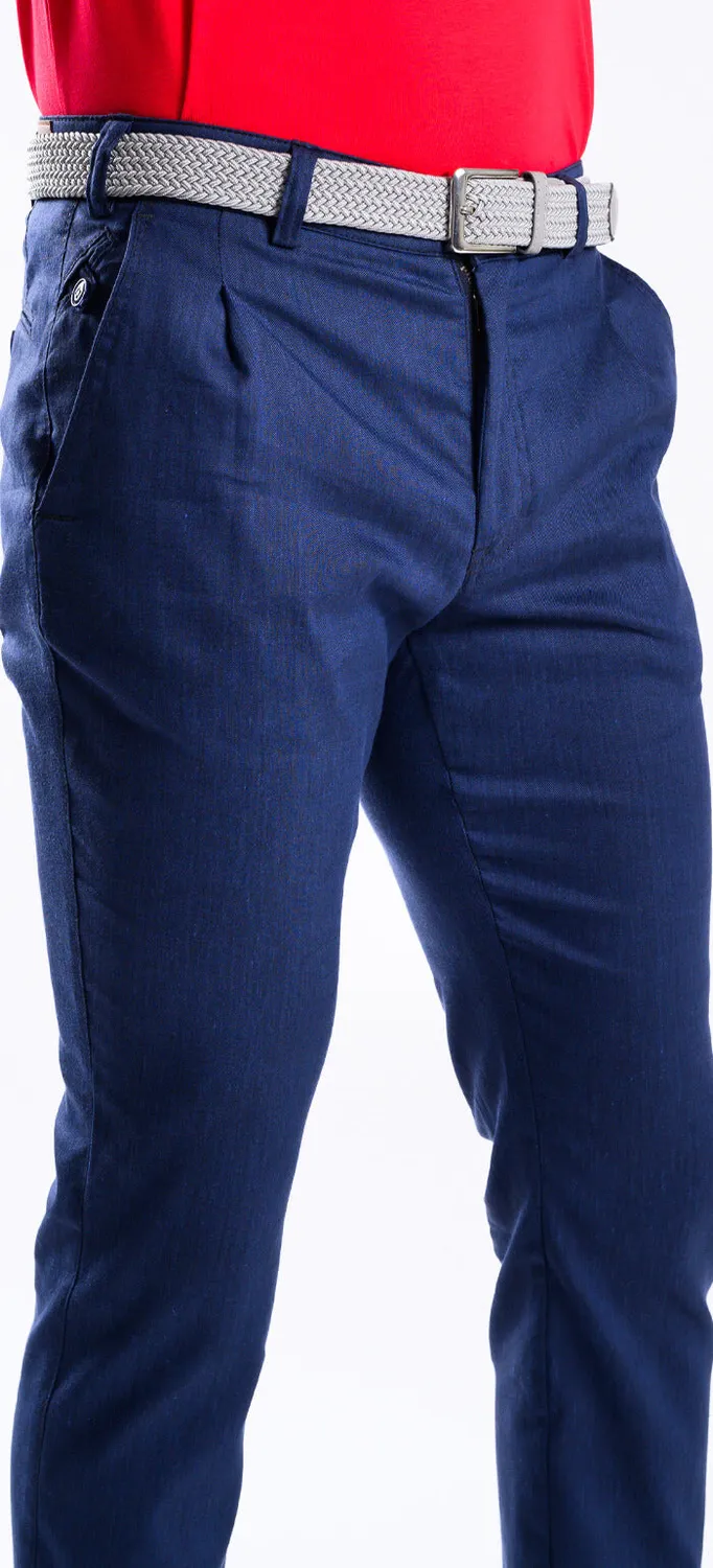 Alain Delon Pantaloni Lino Blu Navy Slim