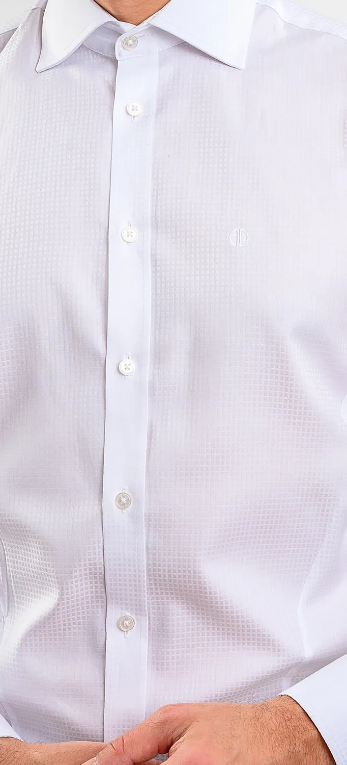 Alain Delon White Extra Slim camicia bianca a quadri 38 39