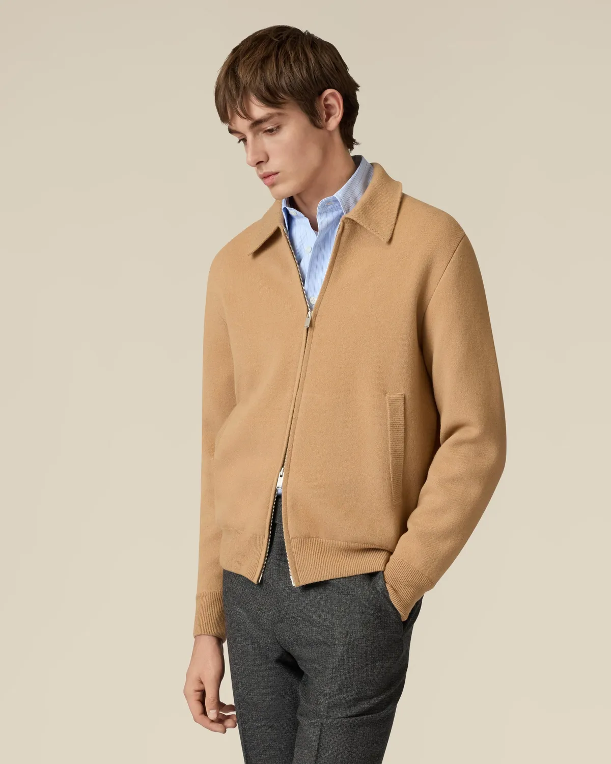 Lardini Bomber Beige Panna in Maglia Lana Nylon