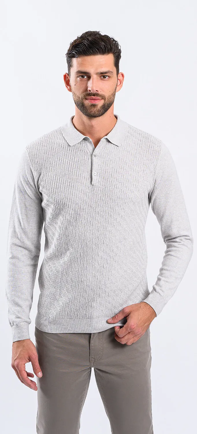Alain Delon Polo Maglia Grigio Chiaro Manica Lunga Cashmere