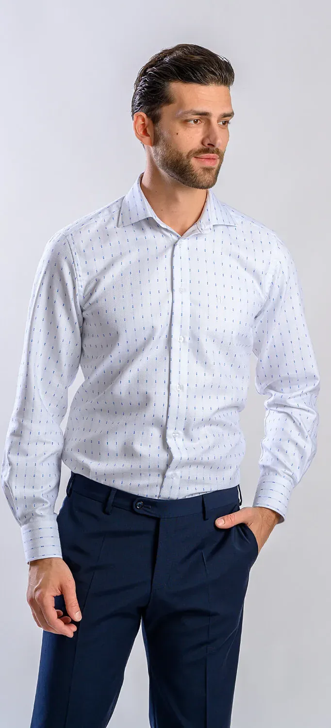 Alain Delon Camicia Bianca Righe Blu Slim Fit
