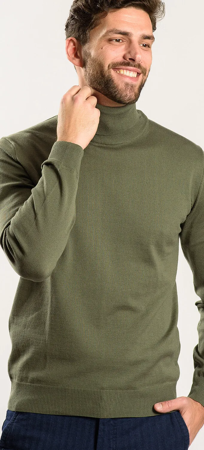 Alain Delon dolcevita verde maglia cotone collo alto