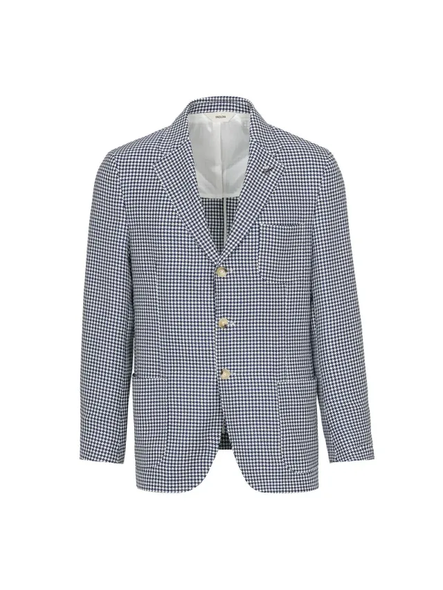 Paoloni Giacca Pied de Poule Lana Cotone Blu