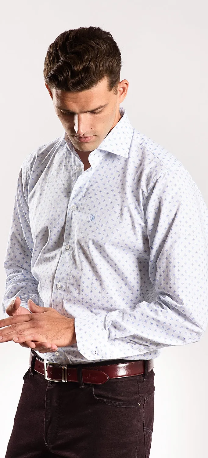 Alain Delon camicia slim fit bianca fantasia blu