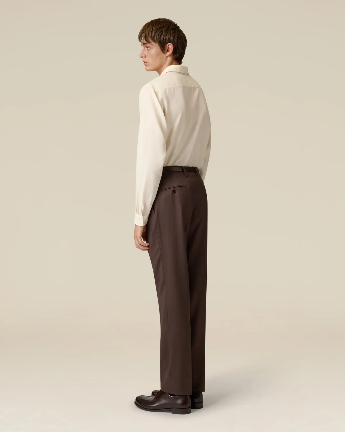 Lardini Pantalone Marrone Flanella Pettinata Una Piega