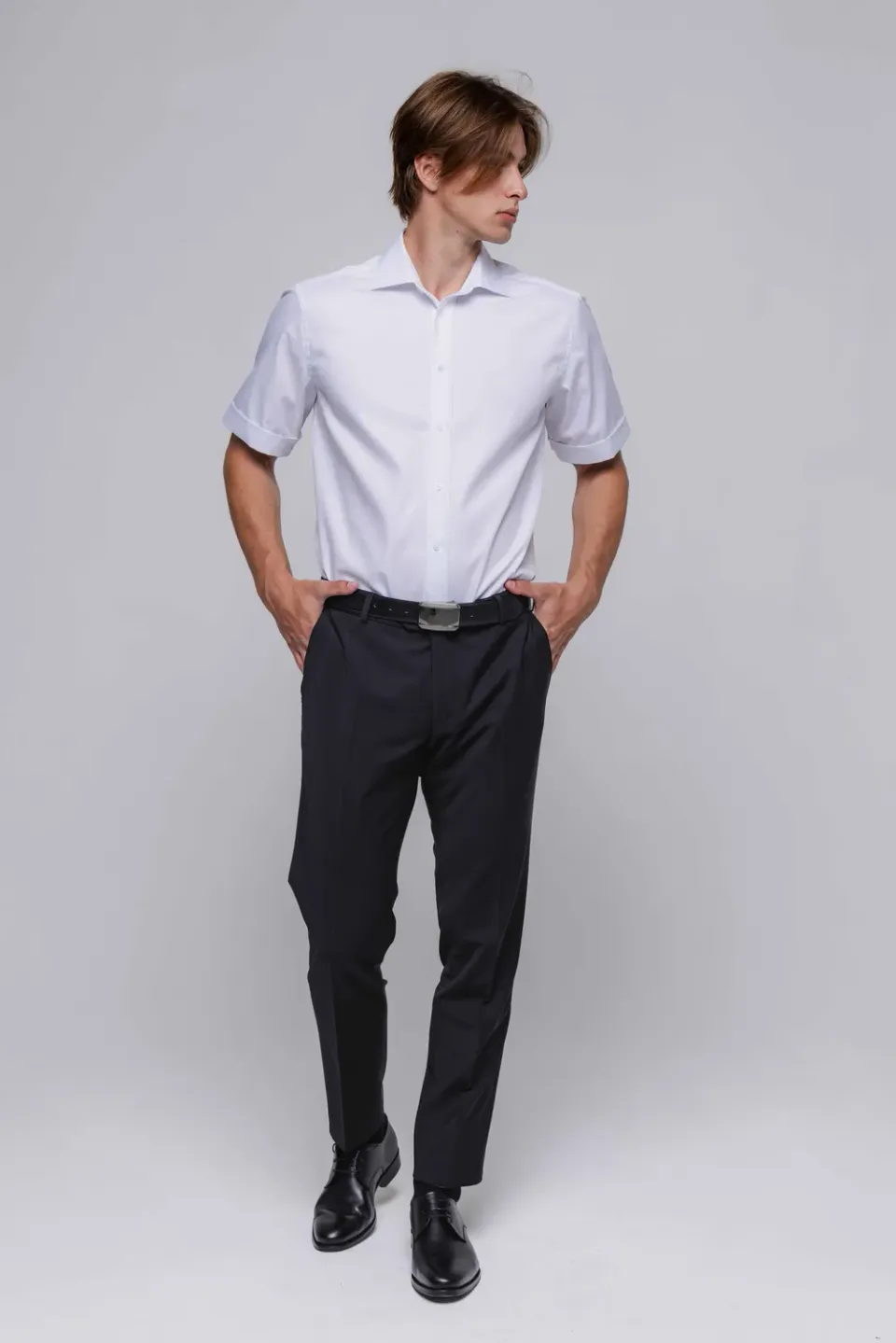 Alain Delon camicia bianca slim fit manica corta cotone