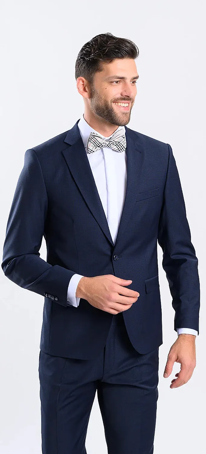 Alain Delon abito slim fit blu quadretti misto lana