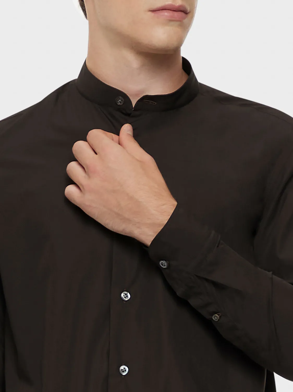 Caruso Butterfly camicia coreana marrone in cotone