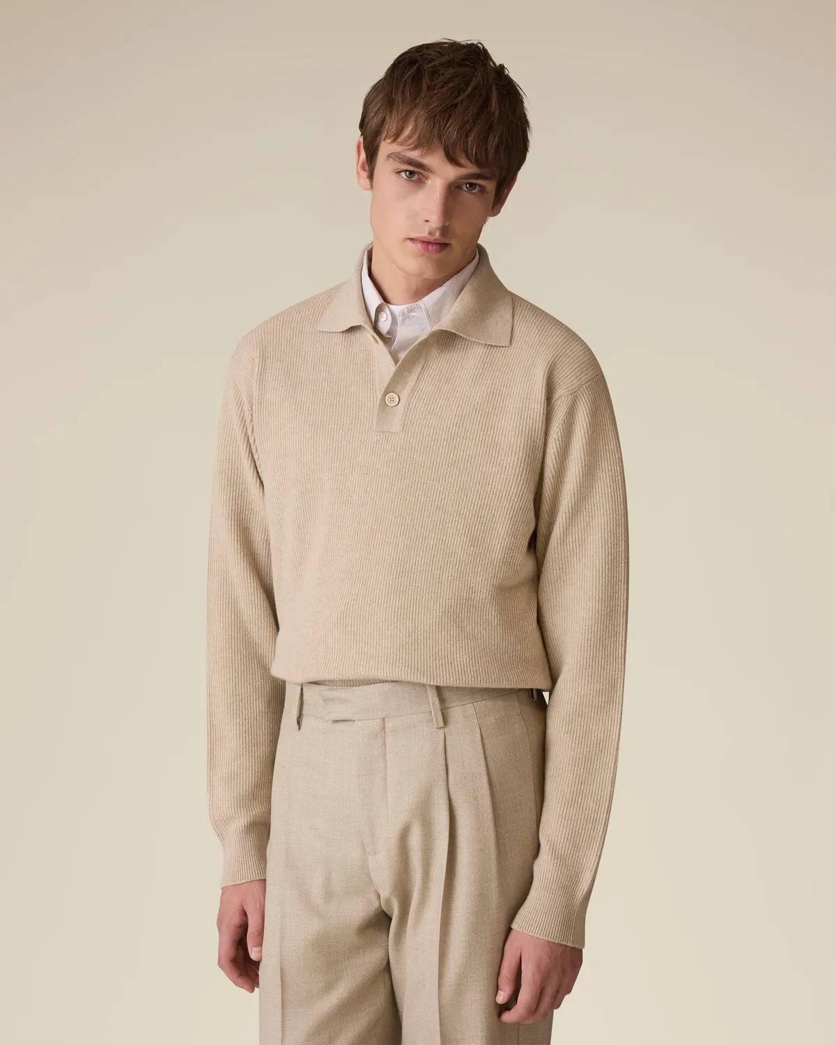 Lardini polo beige lana cashmere manica lunga