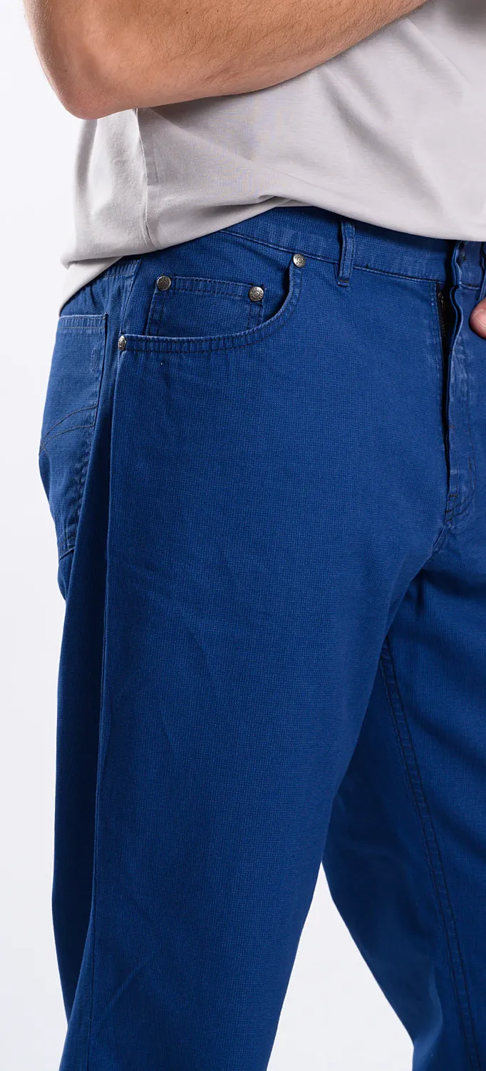 Alain Delon pantalone casual blu quadretti cotone elasticizzato