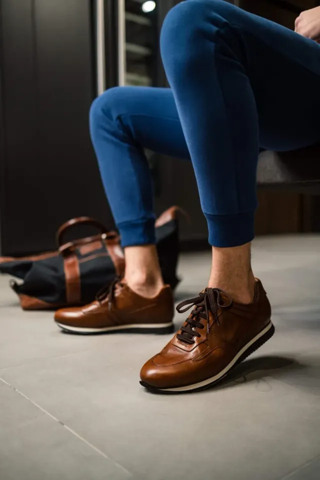 Alain Delon sneakers marrone pelle vitello taglia 46