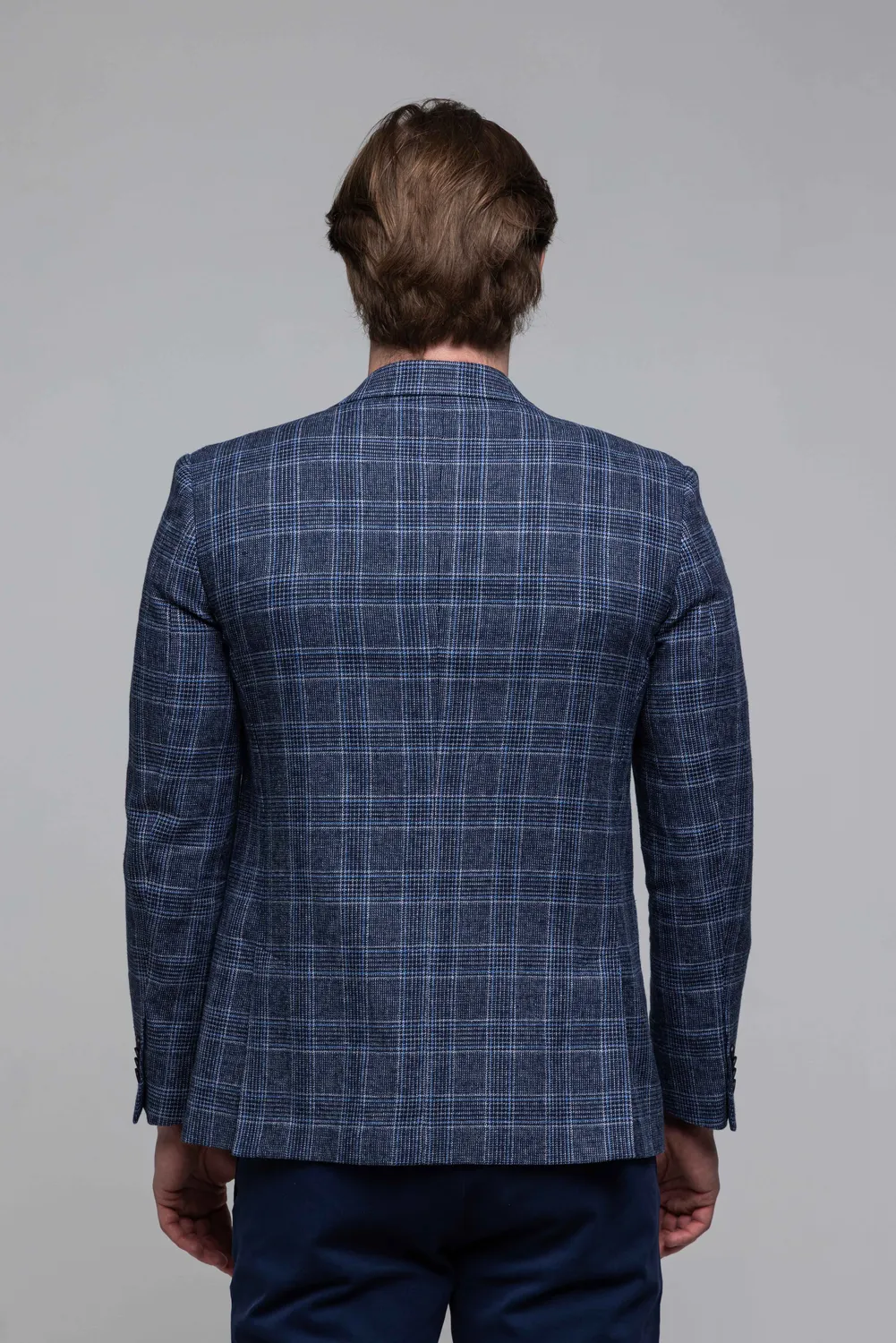 Alain Delon giacca lino blu a quadri slim fit leggera