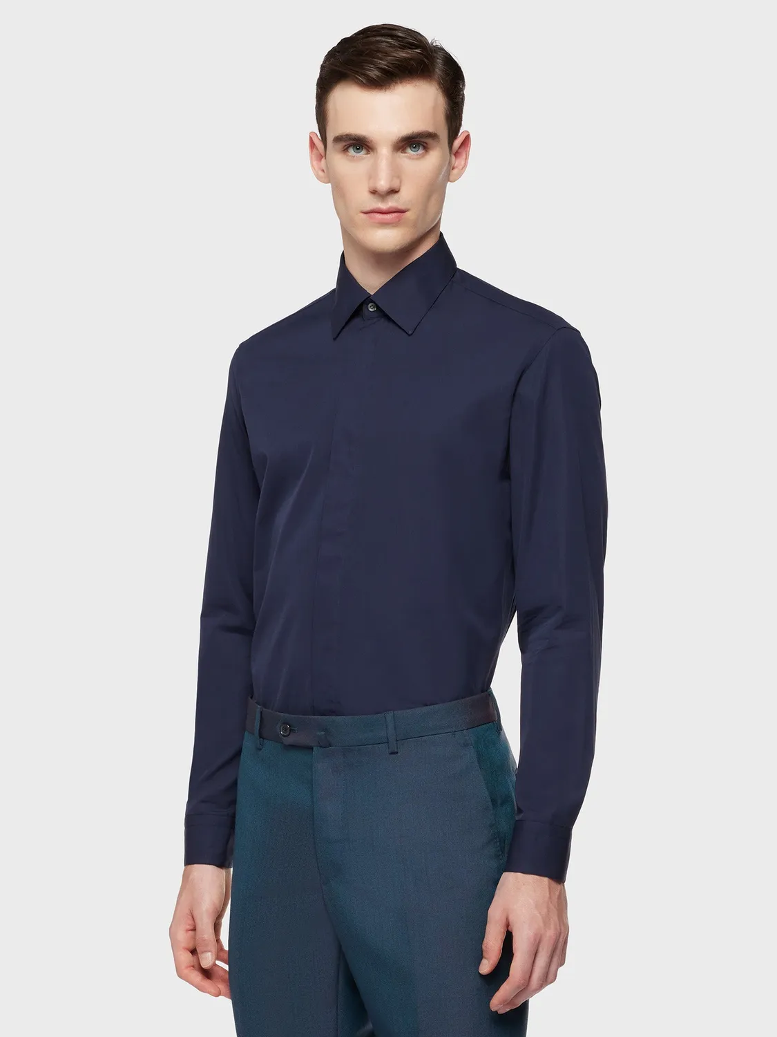 Caruso Butterfly Camicia Slim Cotone Blu Madreperla