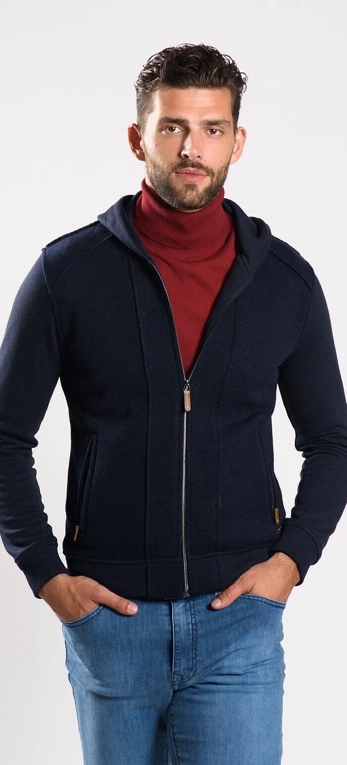 Alain Delon felpa navy zip cappuccio slim fit