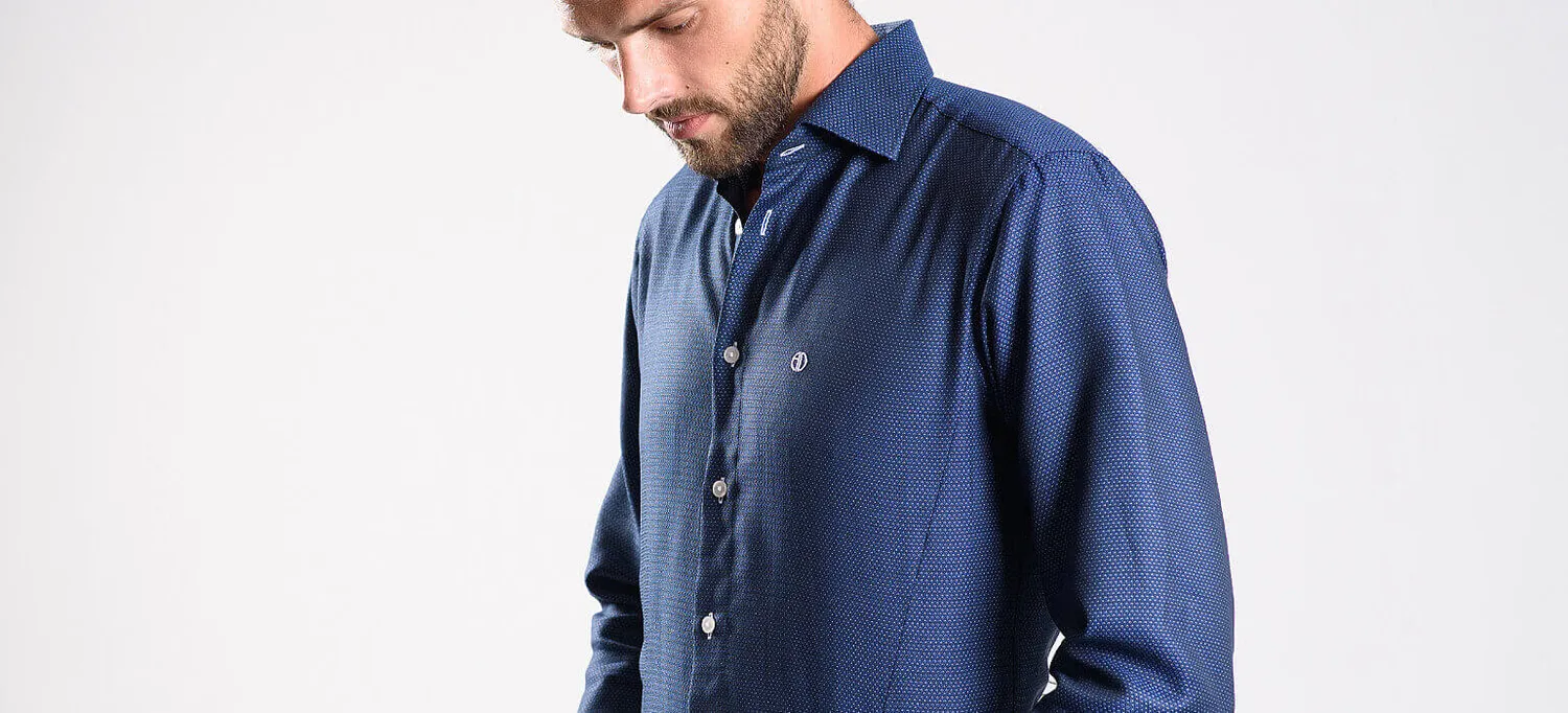 Alain Delon Extra Slim Fit camicia blu navy pois delicati