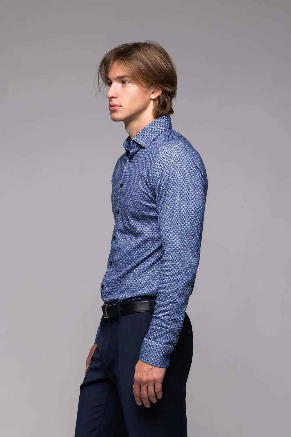 Alain Delon Camicia Uomo Extra Slim Fit Blu Jersey Elasticizzata