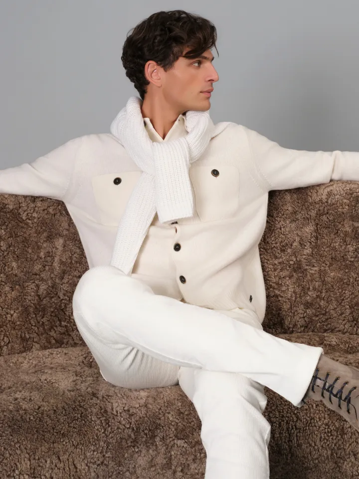Sand 5650 Trani cardigan lana agnello bianco