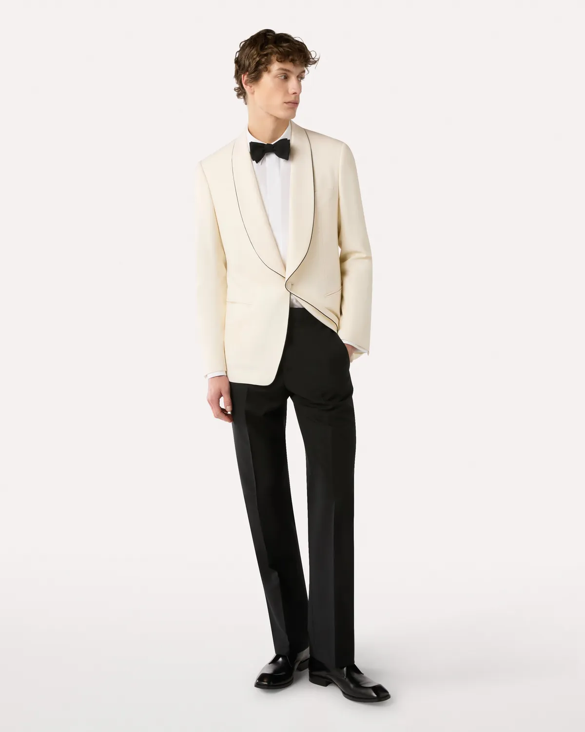 Lardini Soirée giacca monopetto lana stretch panna rever sciallato