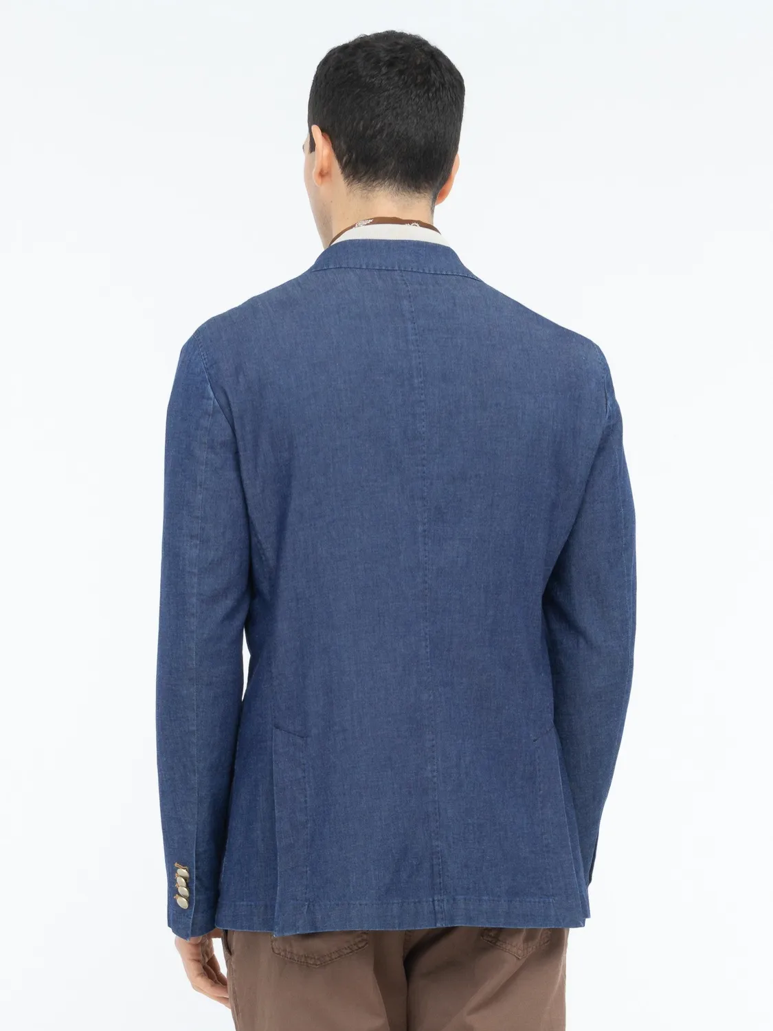Paoloni Giacca doppiopetto chambray cotone blu