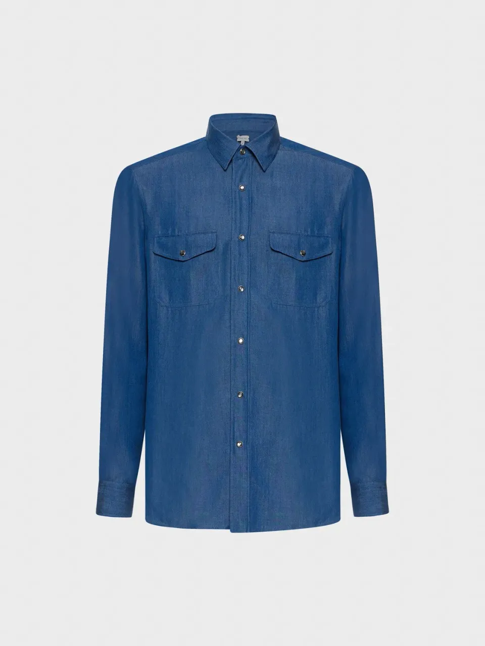 Caruso Camicia in Tencel Blu Denim Uomo