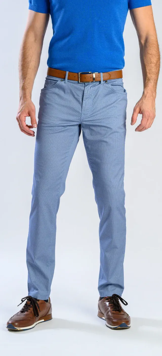 Alain Delon pantaloni casual azzurri stampa gallo slim elasticizzati