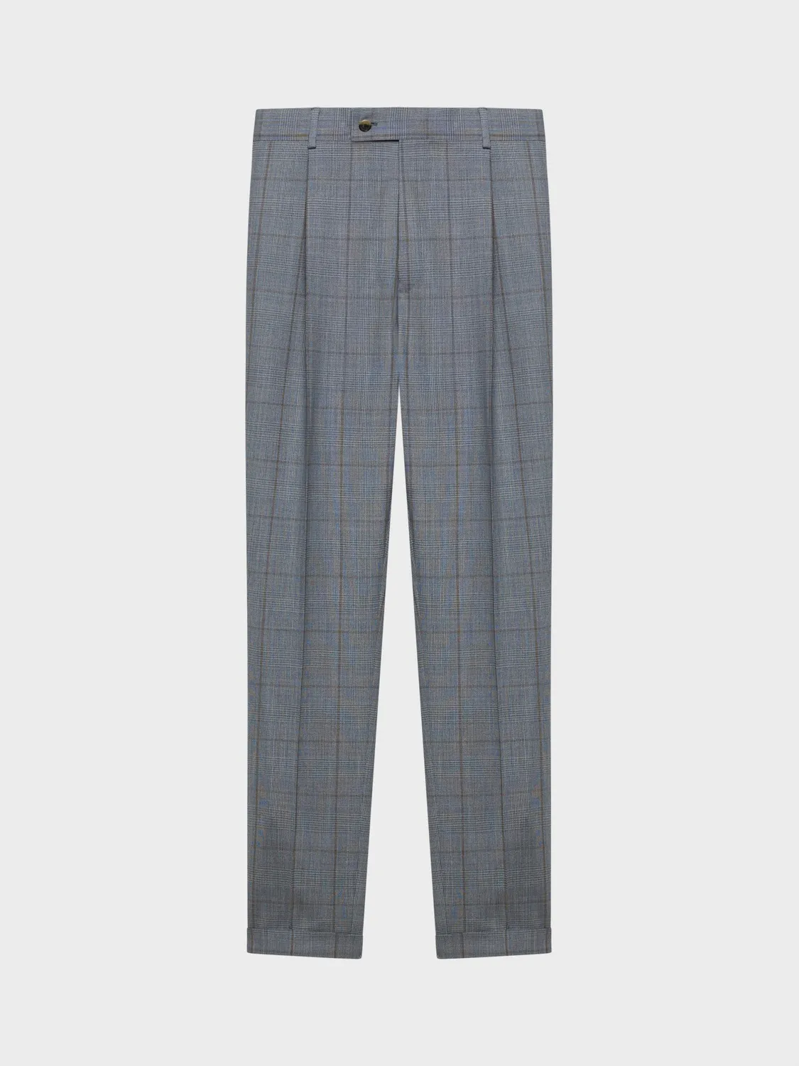 Caruso pantalone carrot-fit azzurro lana glen check