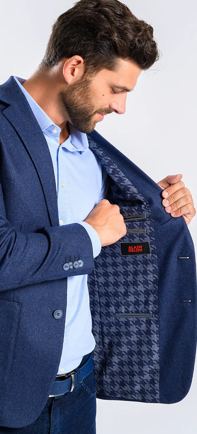 Alain Delon Giacca Lana Grigio Blu Slim Fit Uomo