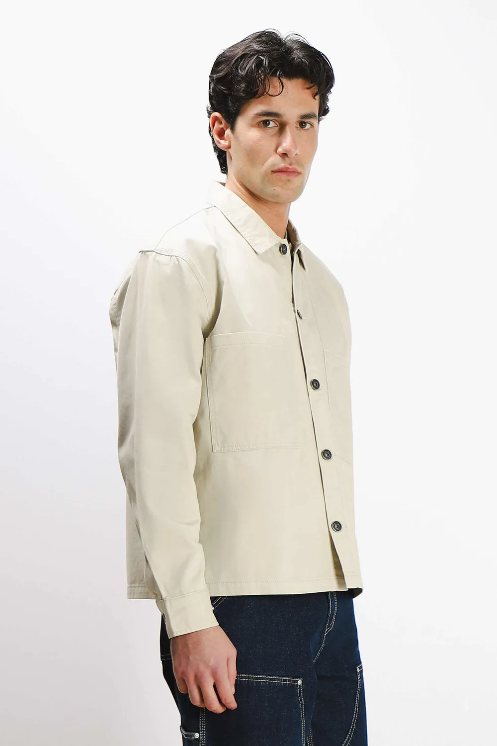 Sonny Bono Overshirt Uomo Beige Chiaro Cotone Tasche