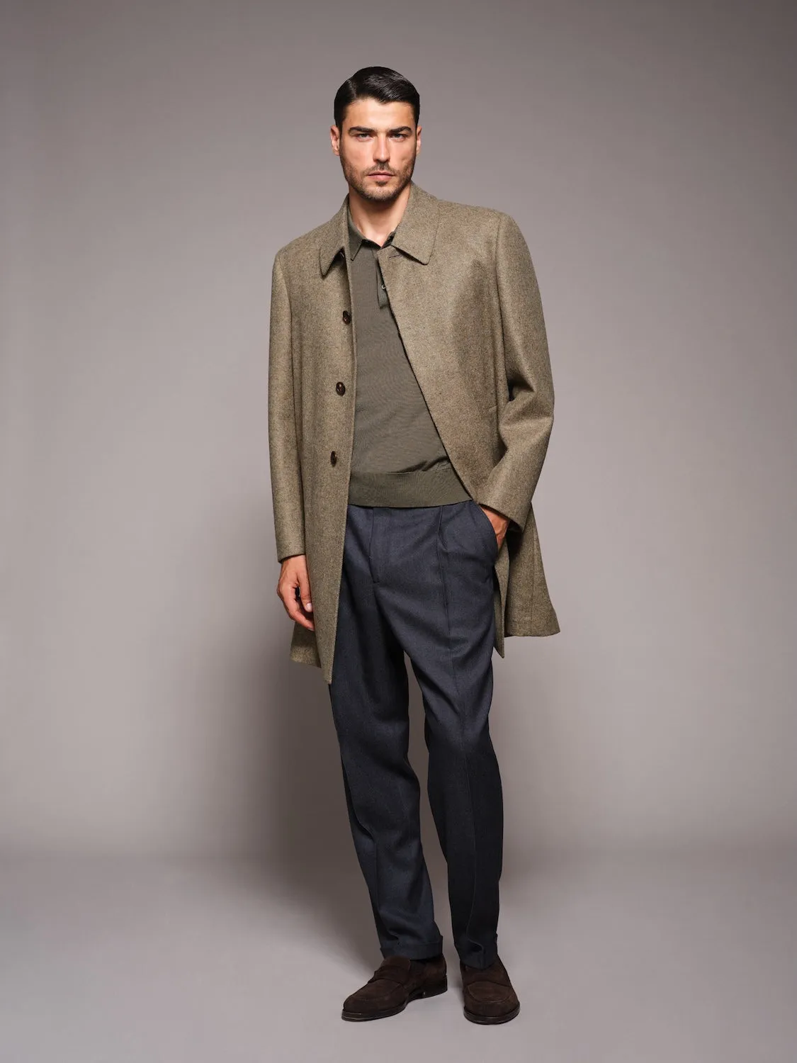 Caruso Butterfly Cappotto Monopetto Lana Verde 4 Bottoni