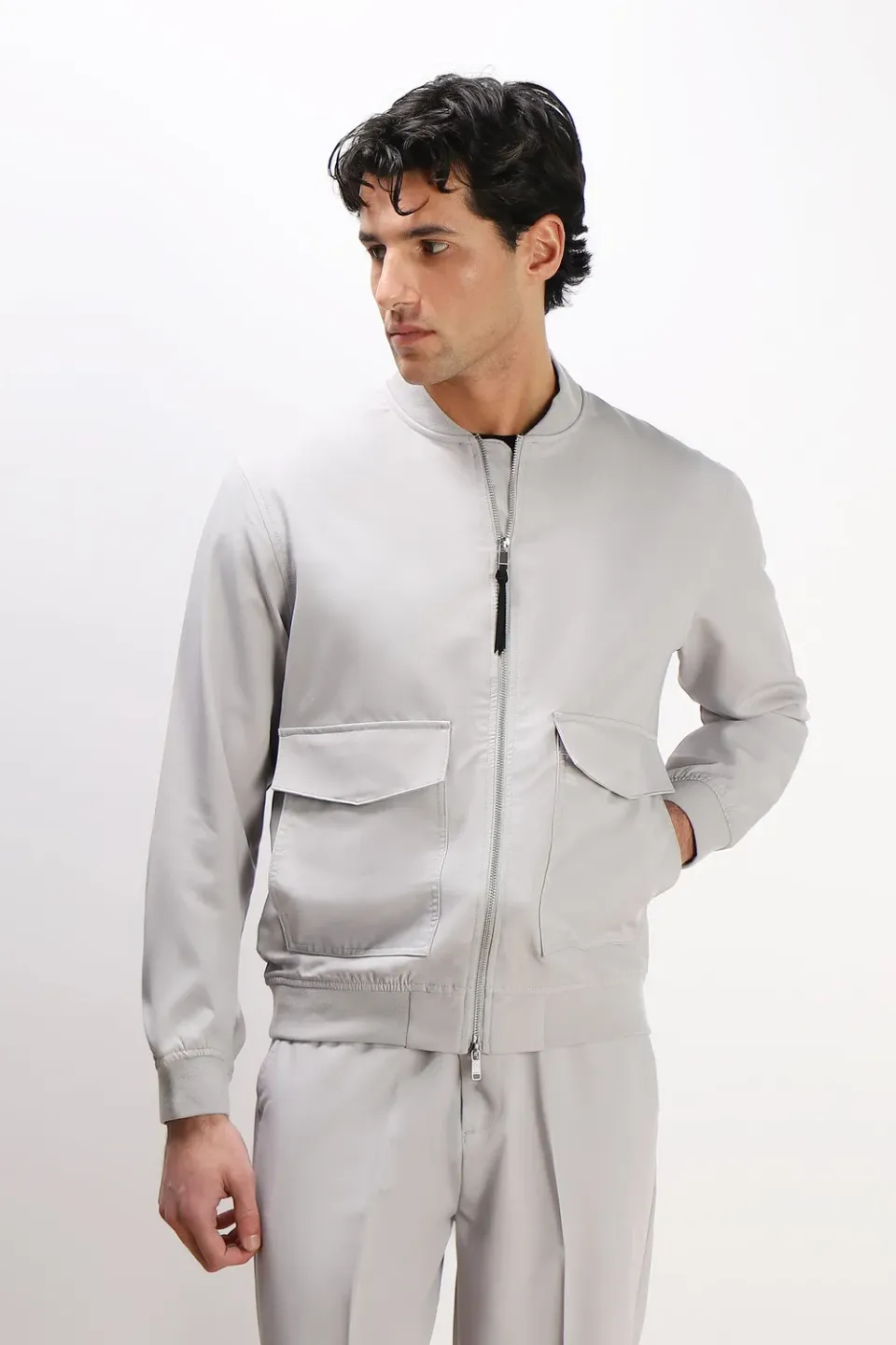 Sonny Bono bomber doppia tasca grigio ghiaccio leggero