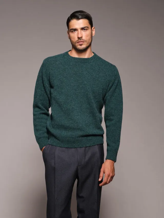 Caruso maglia girocollo lana Shetland verde