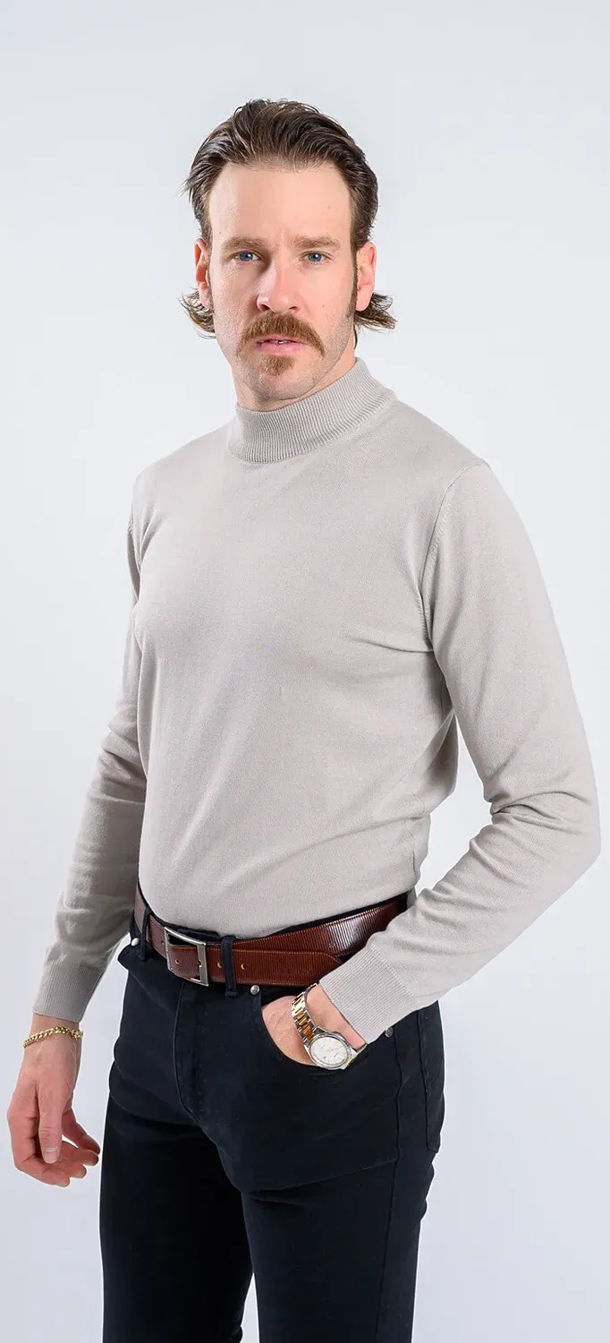 Alain Delon dolcevita grigio chiaro cotone slim fit