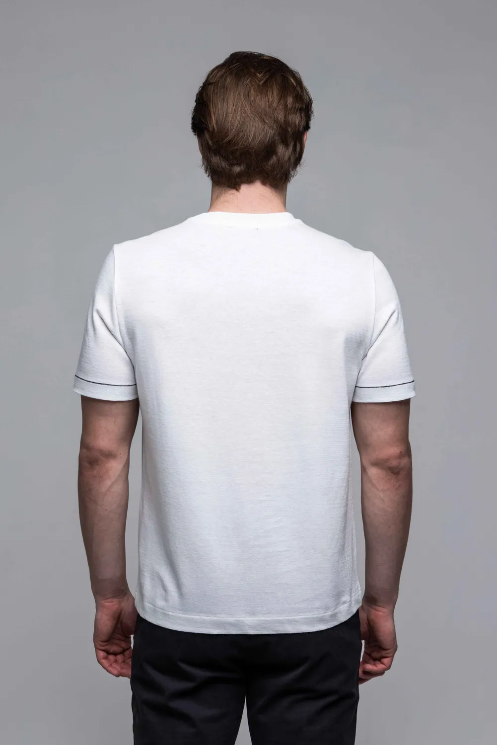 Alain Delon T-Shirt Bianca Cotone Lino Bordi Neri