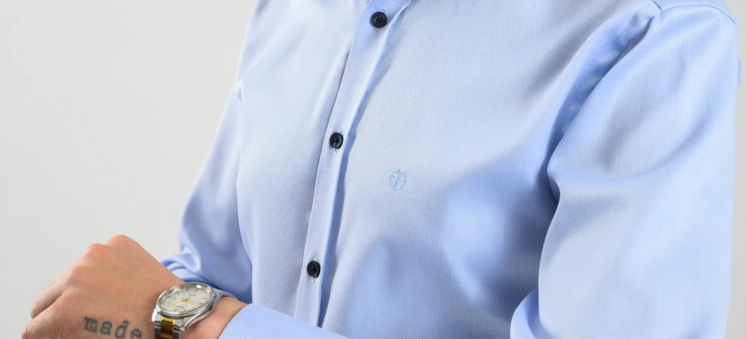 Alain Delon camicia blu microfantasia extra slim Getzner
