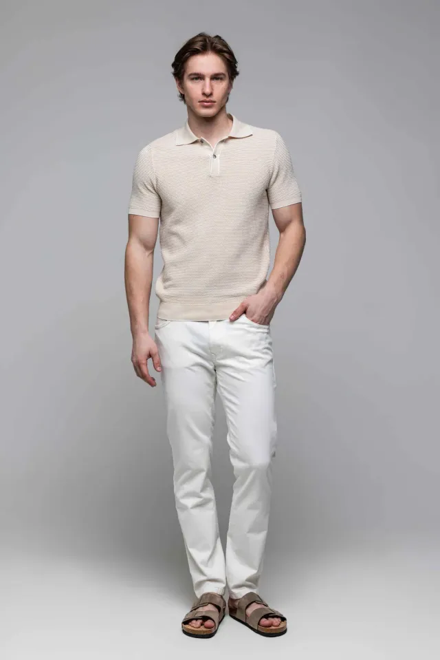 Alain Delon polo beige maglia cotone bottoni manica corta