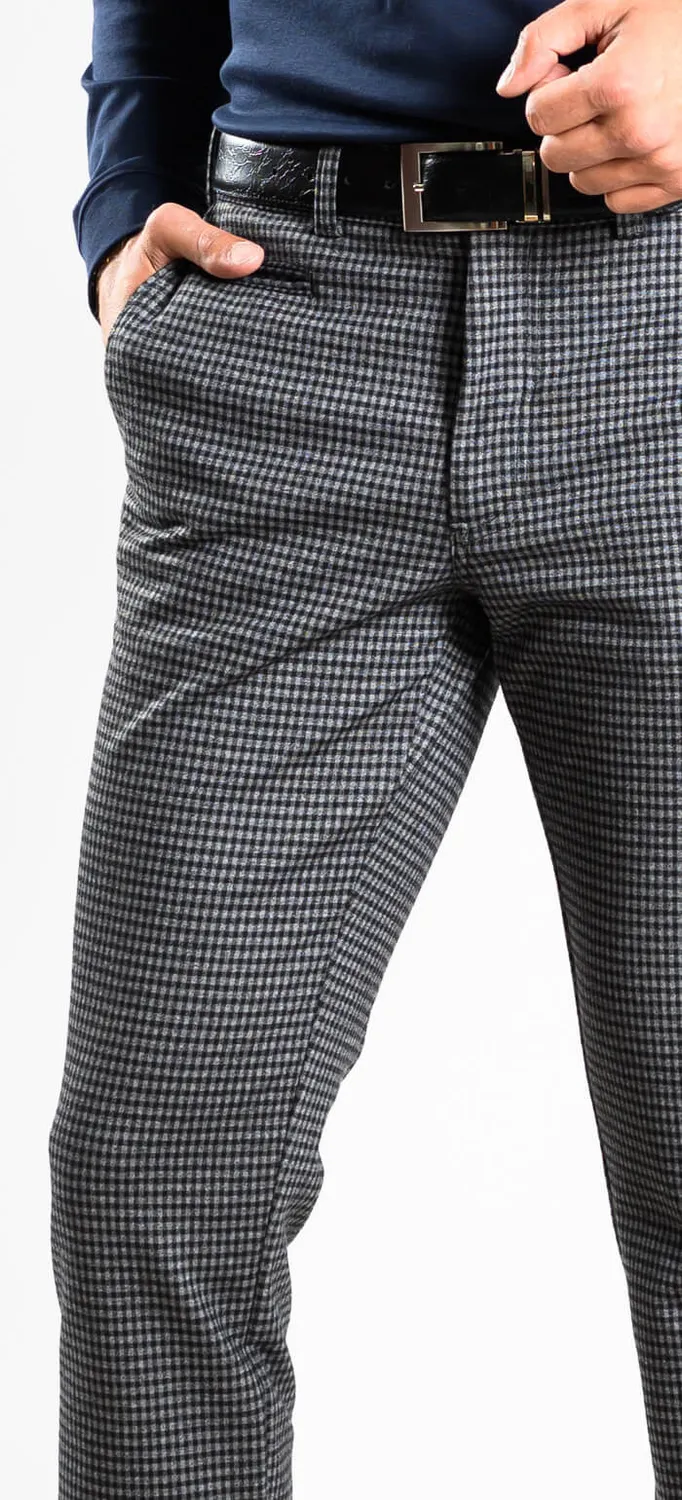 Alain Delon pantalone quadri grigio-nero slim