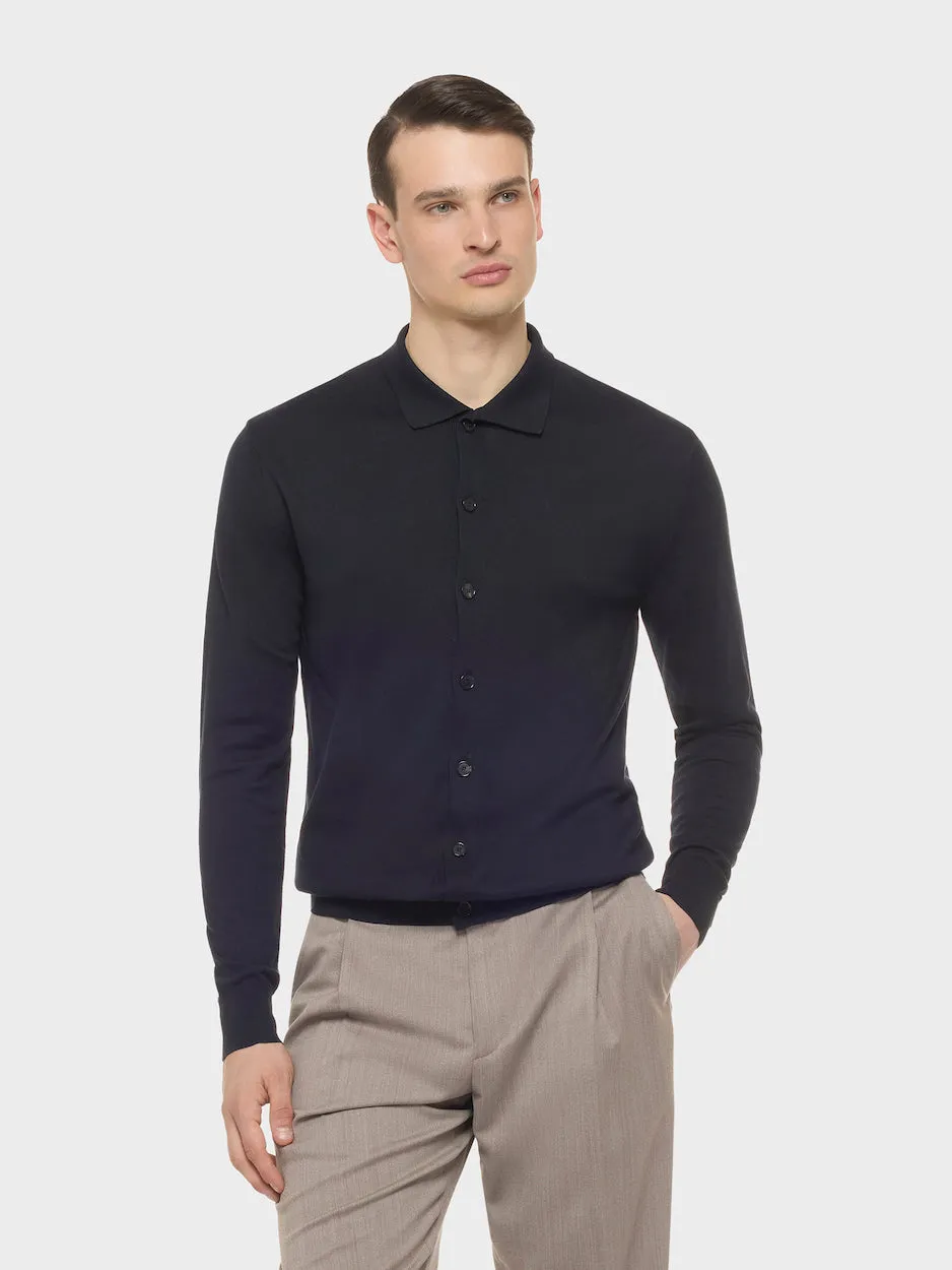 Caruso polo cardigan blu seta cotone maniche lunghe