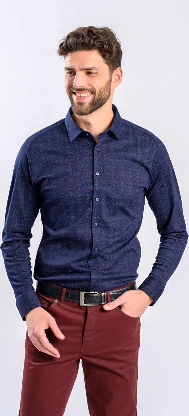 Alain Delon camicia extra slim blu navy stretch fantasia