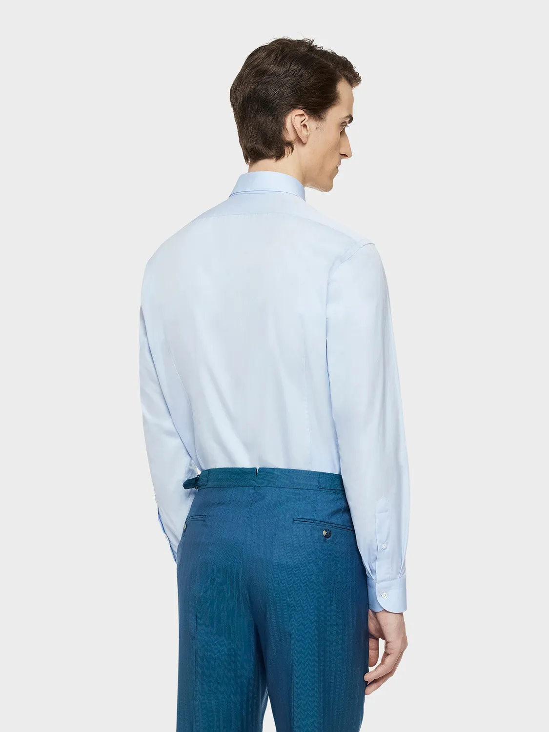 Caruso camicia slim in cotone azzurra popeline