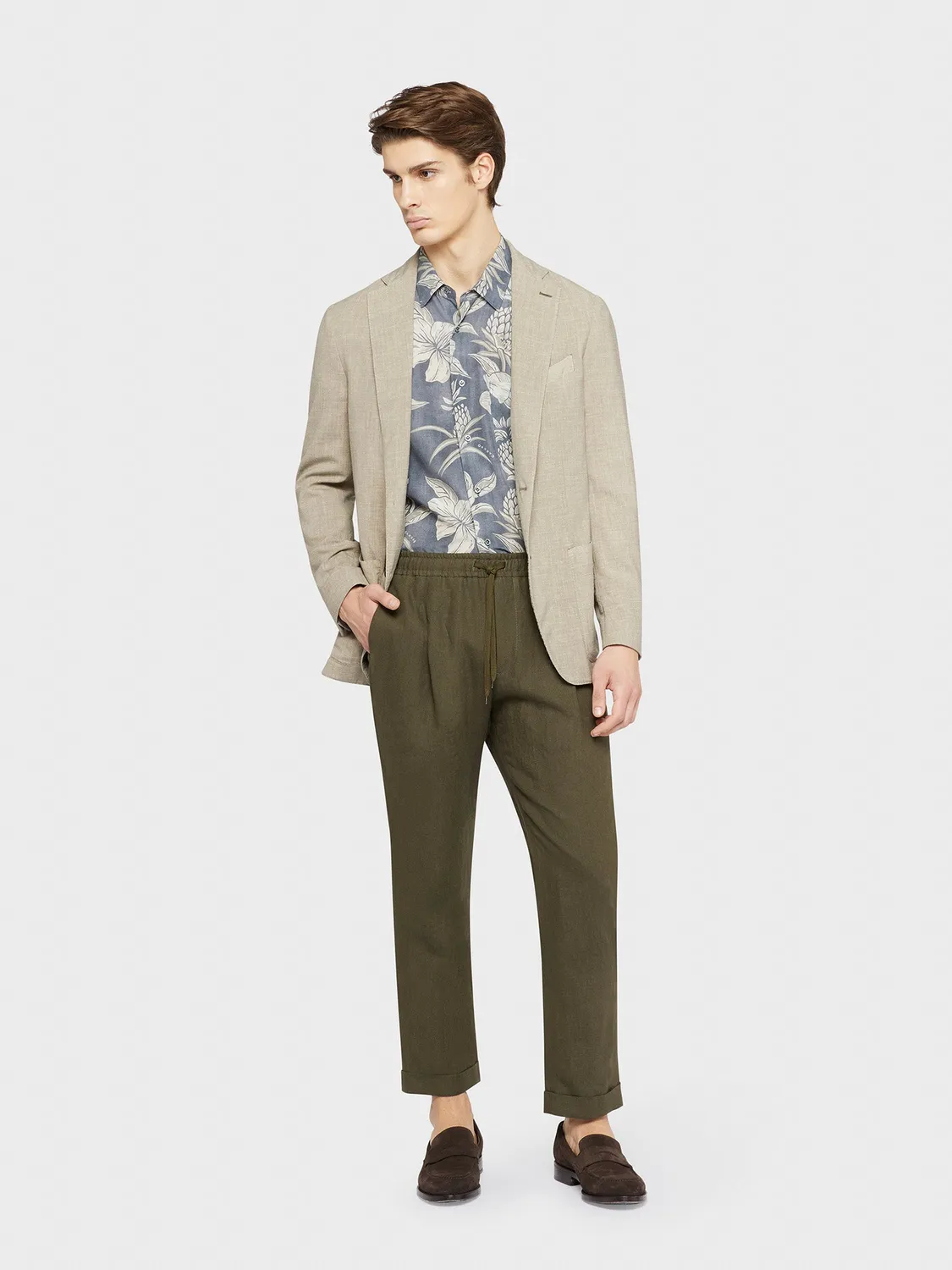 Caruso pantalone lino verde militare