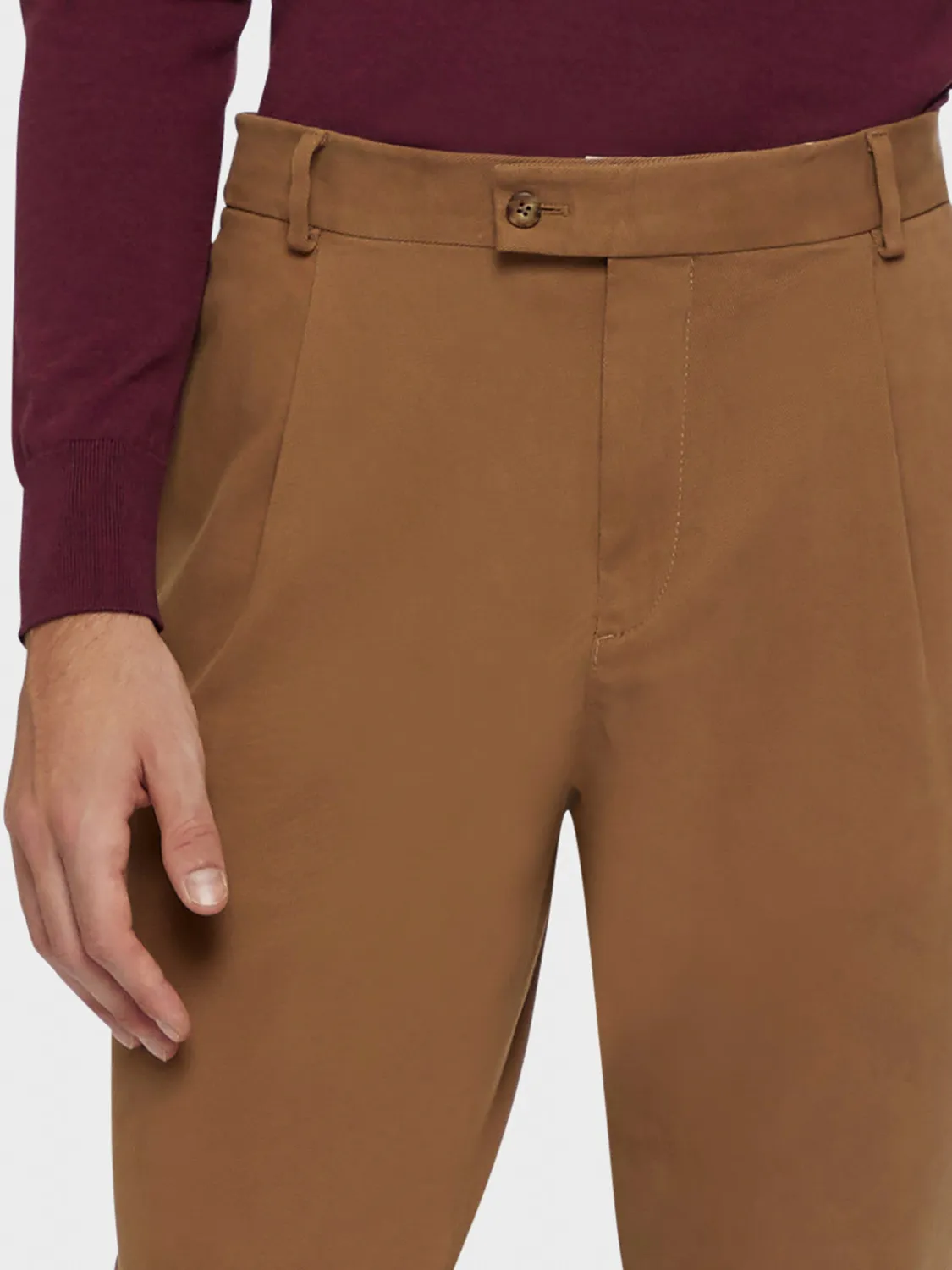 Caruso Norma pantalone cotone stretch cammello carrot